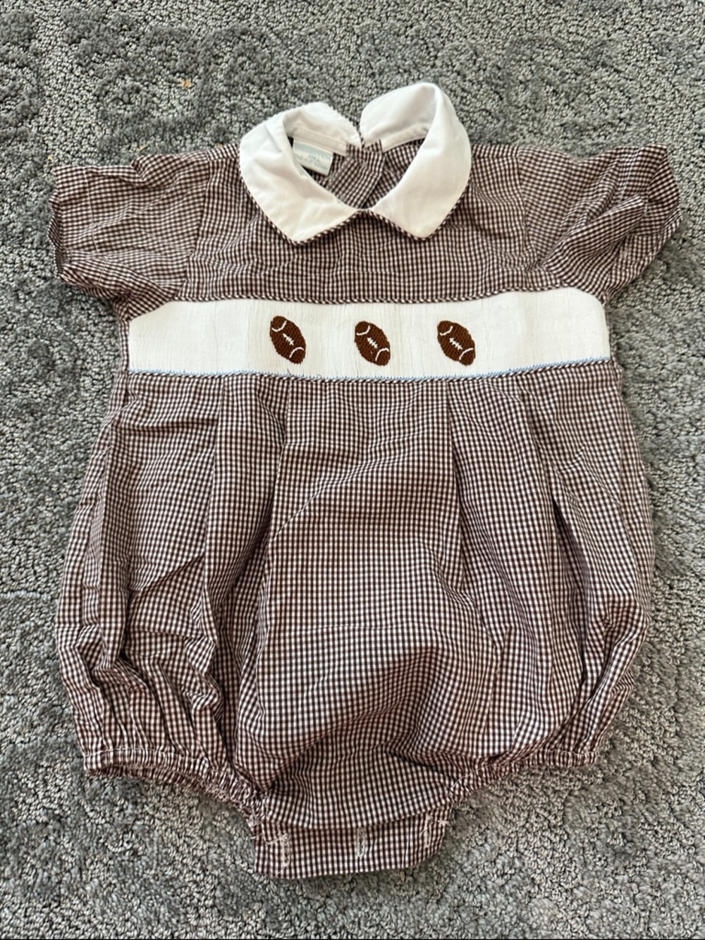 Collection B Brown & White Gingham Football Smocked Baby One-Piece